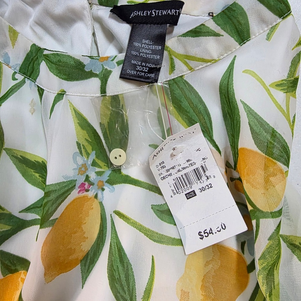 Ashley Stewart Lemon Print Cold Shoulder Dress Plus Size 30/32 NWT White Yellow - Picture 9 of 12